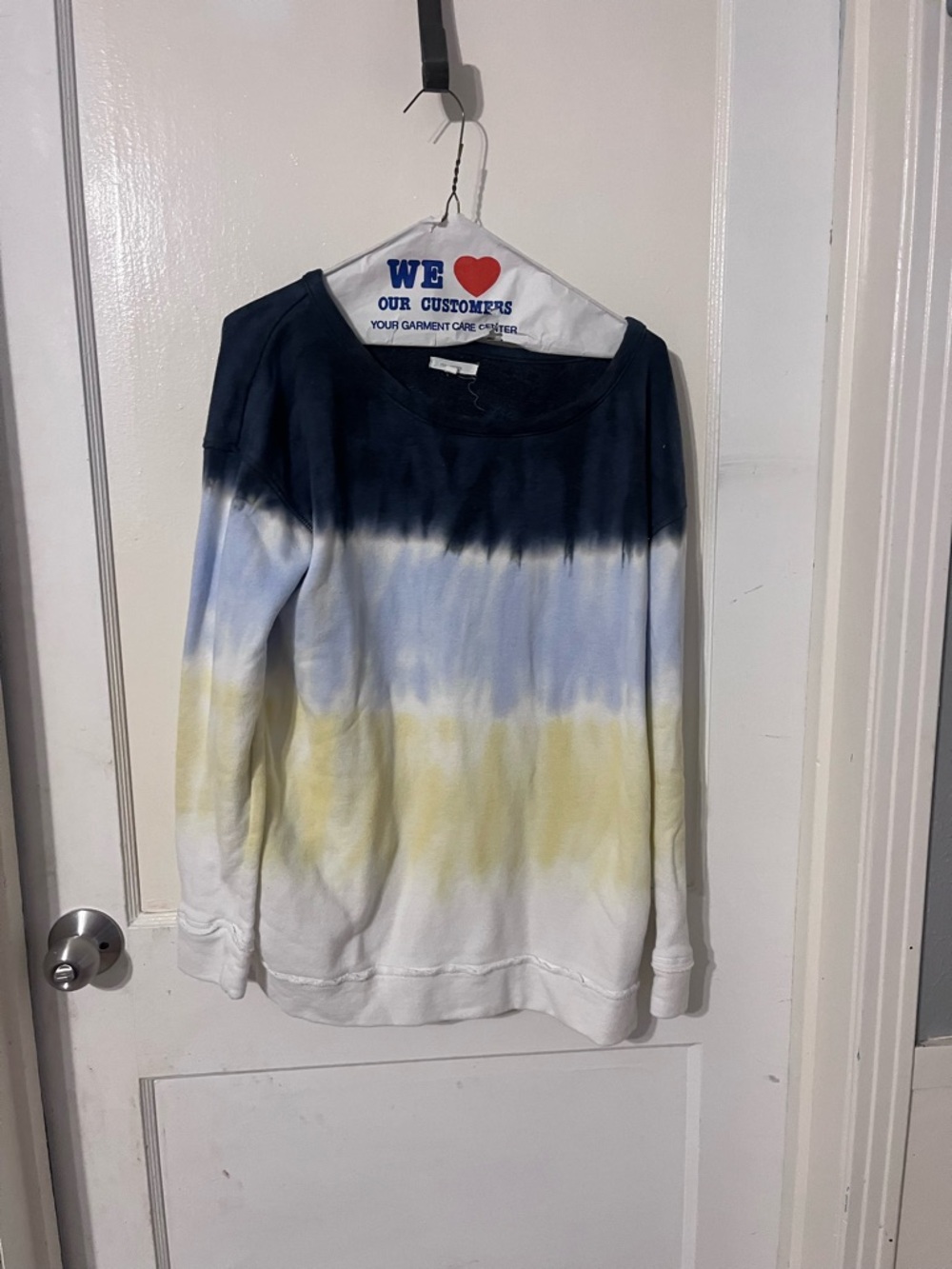 Maurices Ombre Long Sleeve Sweatshirt in Navy, Light Blue & Yellow